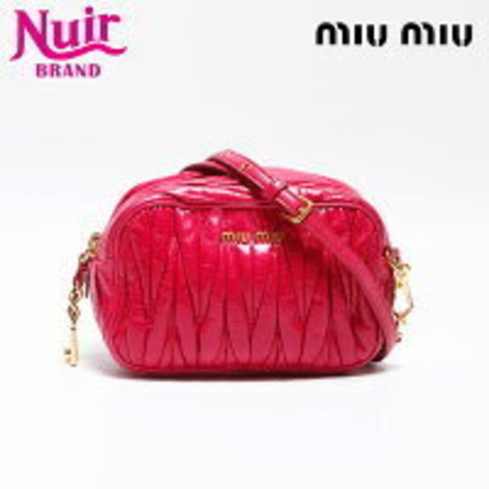 Miu Miu Vitello Shine Leather Matelasse Shoulder Bag Pink